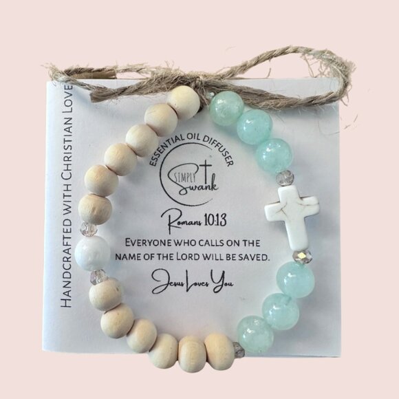 Simply Swank Bracelet - stretchy 7” - Raw Wood, Mint Jade - Picture 4 of 4